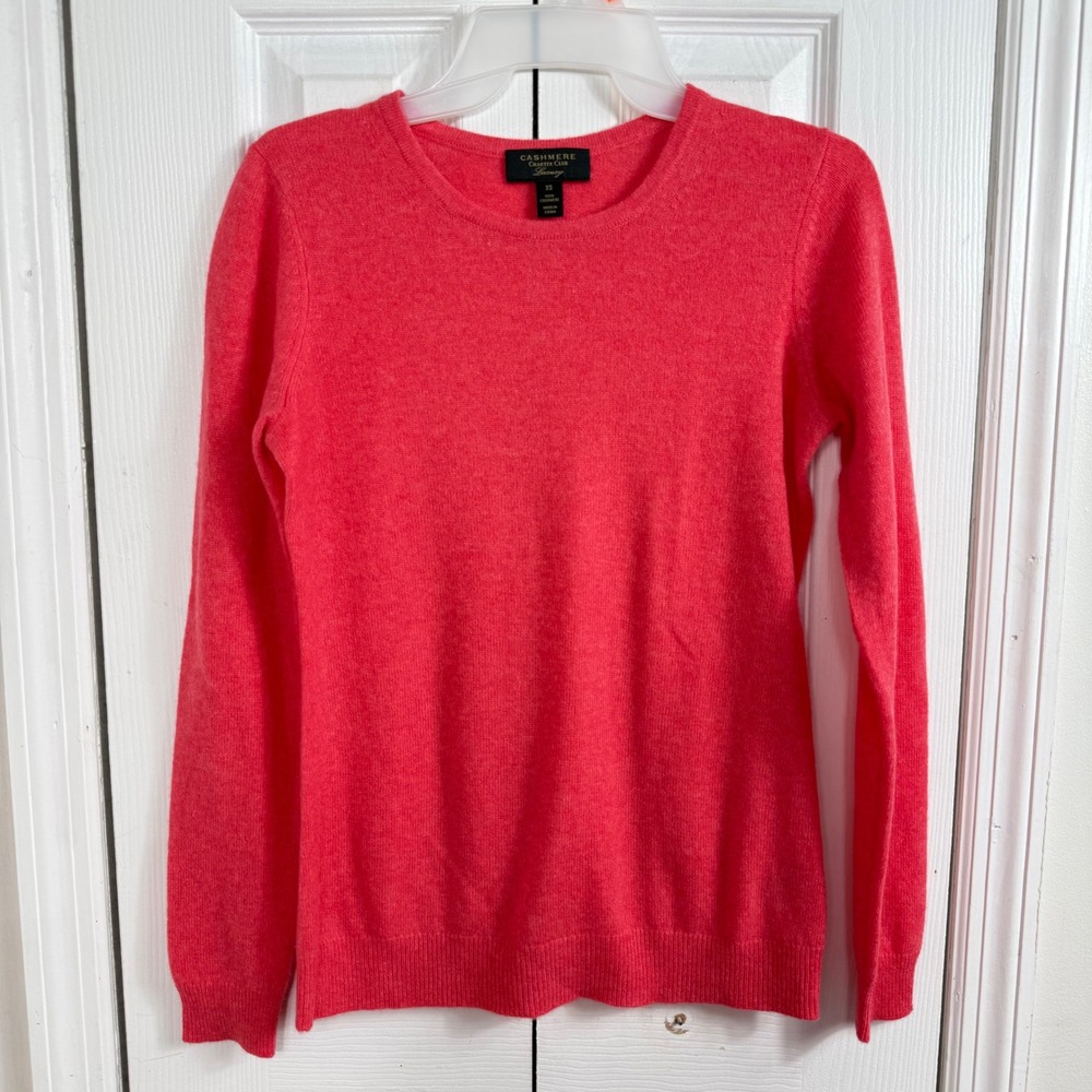 Charter Club Cashmere Sweater XS Pink Coral Crewneck Luxury Minimalist Aesthetic